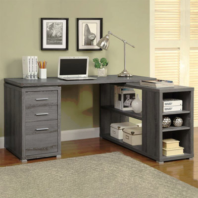 Bureau en L avec tiroirs et tablettes