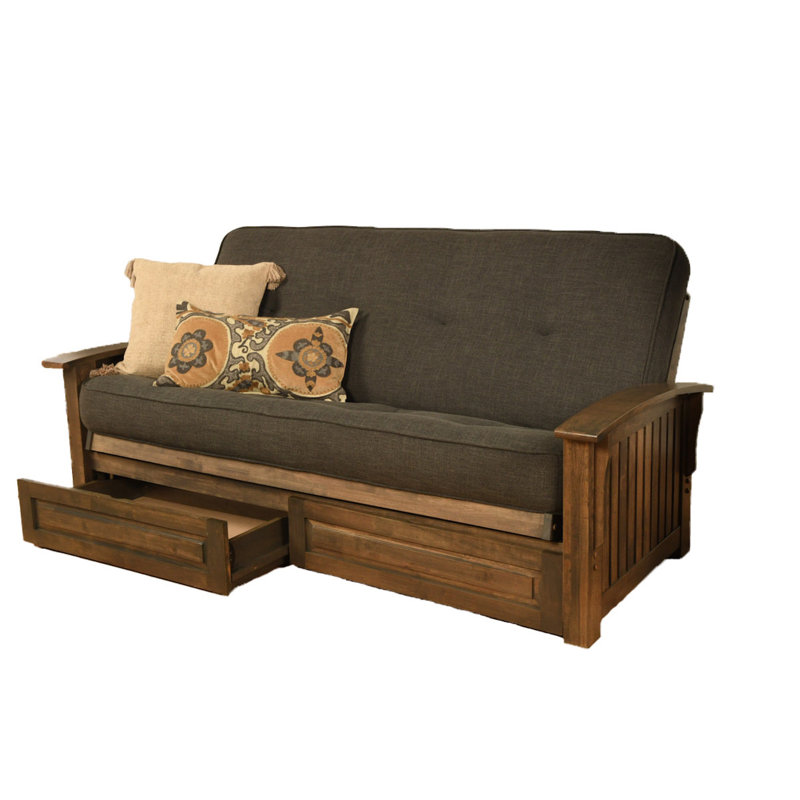 Stratford Full 83" Wide Futon Frame and Mattress, Yes, Linen Charcoal
