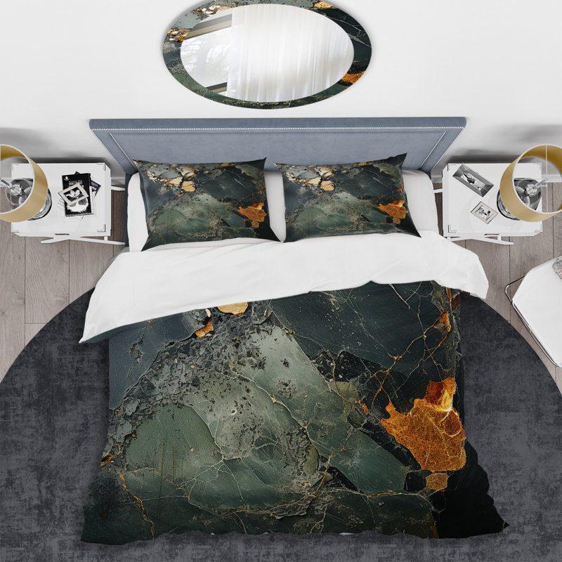 Ensemble de housse de couette en marbre doré et vert Terrazzo Marble Elegance II