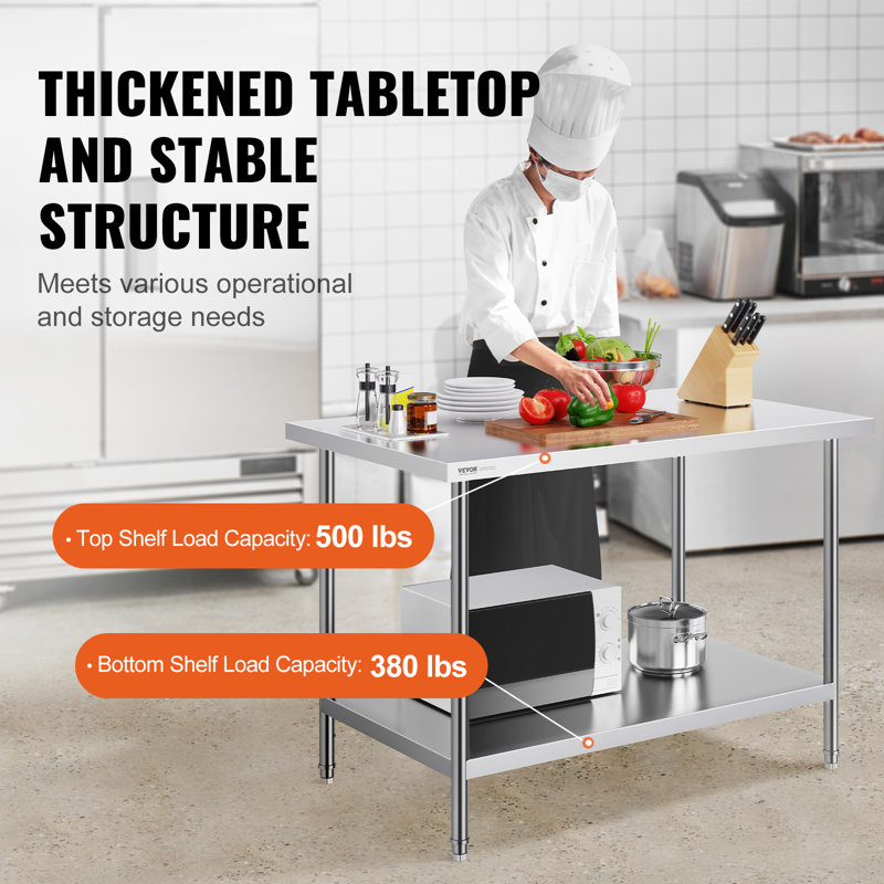 VEVOR 34'' H Stainless Steel Adjustable Kitchen Work Table