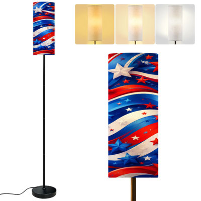  68.5" Standing Floor Lamp Red White Blue Patriotic Stars Wavy Abstract Dimmable Metal Pole Lamp with Linen Lampshade LED Bulb Included
