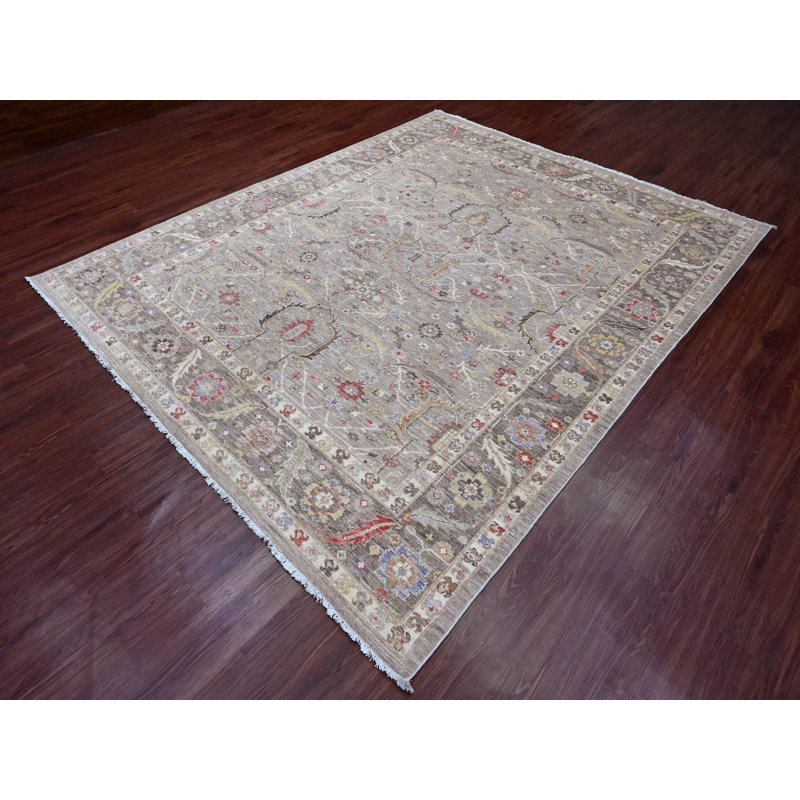 Tapis oriental brun en laine noué à la main 8 pi 0 po x 9 pi 9 po - MOA10220253
