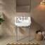 Lavabo de console de salle de bain 23 po, meuble-lavabo mural en céramique blanche avec 3 trous de robinet pré-percés, pieds de support autoportants en acier inoxydable avec barre à serviettes, sans robinet ni couvercle de lavabo-129202956
