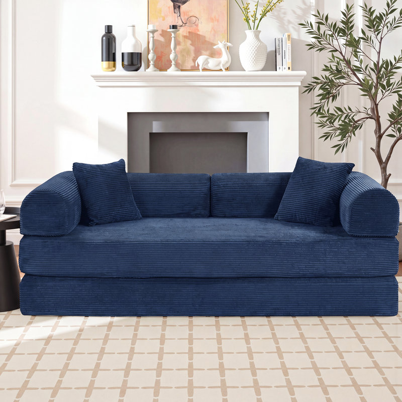 Boneless 80.7" Corduroy Sleeper Sofa Modular Sofa Bed Compression Foam Couch Bed With 2 Pillows - No Assembly Required
