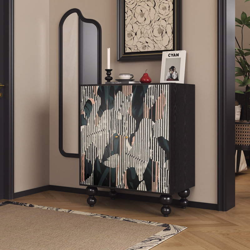 Armoire française en bois massif, art abstrait, Noir