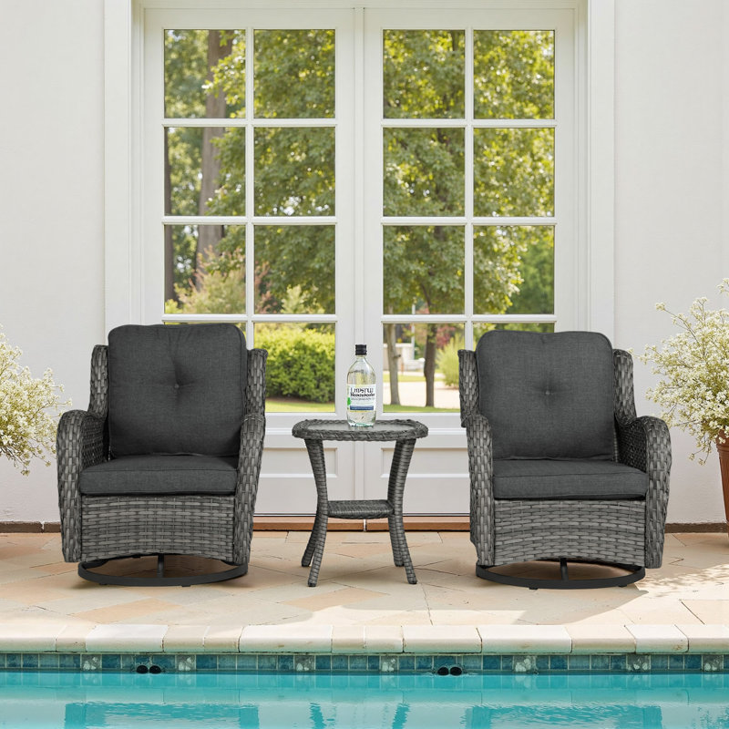 Ensemble de conversation extérieur en osier 2 personnes avec coussins pour terrasse, porche, jardin Mapleview, Gris foncé