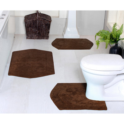 Morissette 100% Cotton Bath Rug, Non-Slip, Quicky Dry, Machine Washable, Absorbent - 3 Piece Set