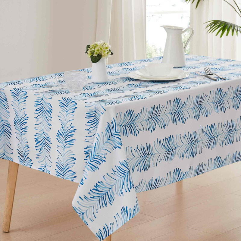 Seagrass Stripe Blue and White Polyester Tablecloth, 60" x 84"