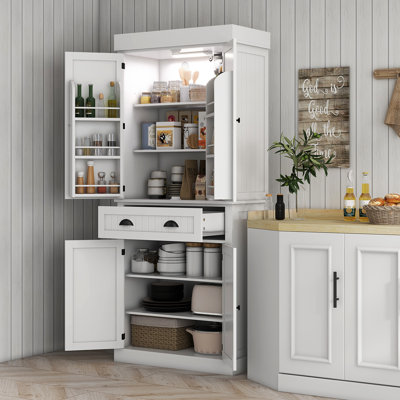 71" Kitchen Pantry Cabinet With Motion Sensor Light, Tall Storage Cabinet With 6 Door Shelves, A Drawer & 4 Adjustable Shelves, For Living Room, Dinin by Winston Porter