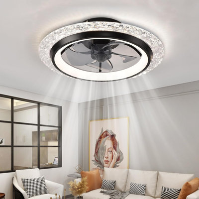 Modern Ceiling Fans with Lights, 19.7" Flush Mount Ceiling Fan with Dimmable Light and Remote,6-Speed Wind for Bedroom,Living Room,Low Profile Ceiling Fan with Light,Black