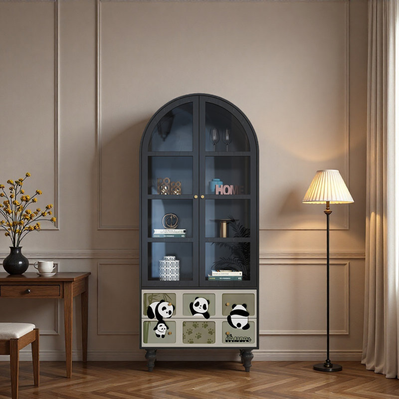 Vitrine en bois massif avec tiroirs