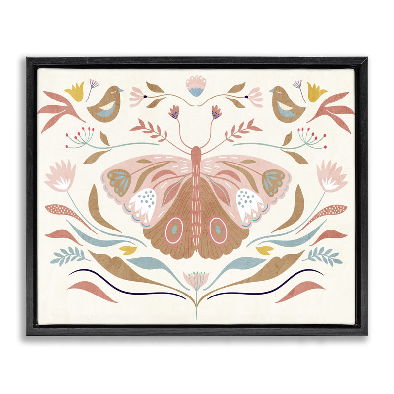 «Boho Folk Moth», art mural encadré flottant par Kim Allen, Cadre flottant noir de jais, H 17 po x l 21 po