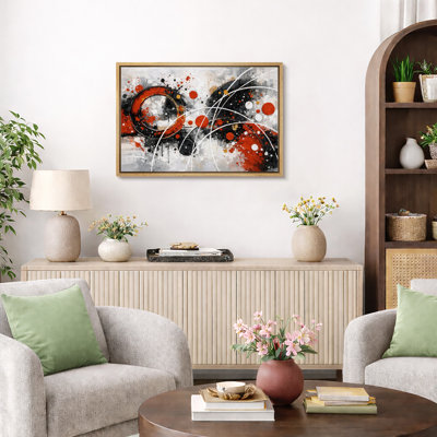 Abstrait abstrait cercle rouge noir, art moderne, impression sur toile encadrée