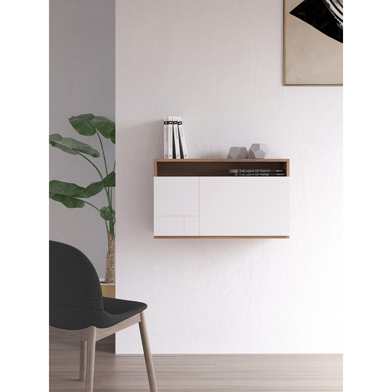Fryman Floating Desk, White/Walnut