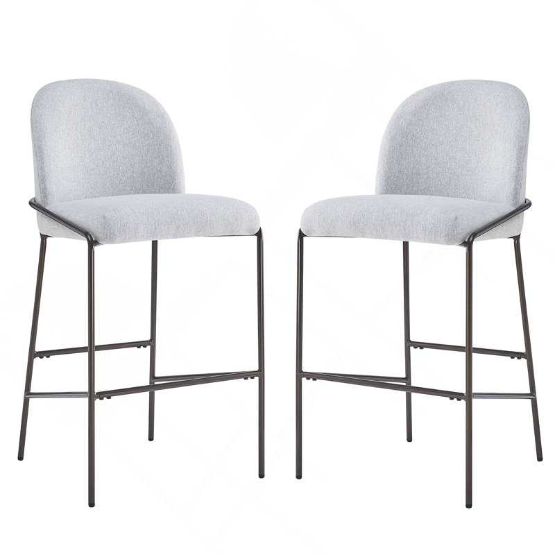 Ensemble de 2 tabourets de bar d'intérieur en métal, finition bronze antique avec tissu, Gris