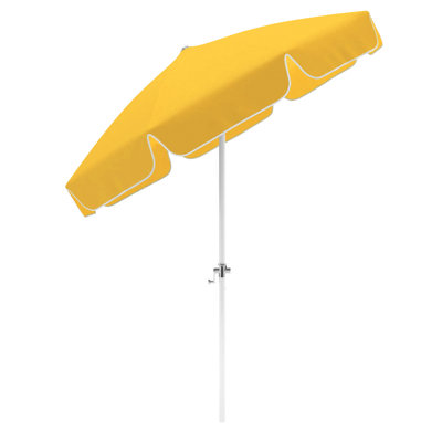 7.5' White Patio Umbrella With Fiberglass Ribs And Push Button Tilt In Sunflower Yellow Sunbrella