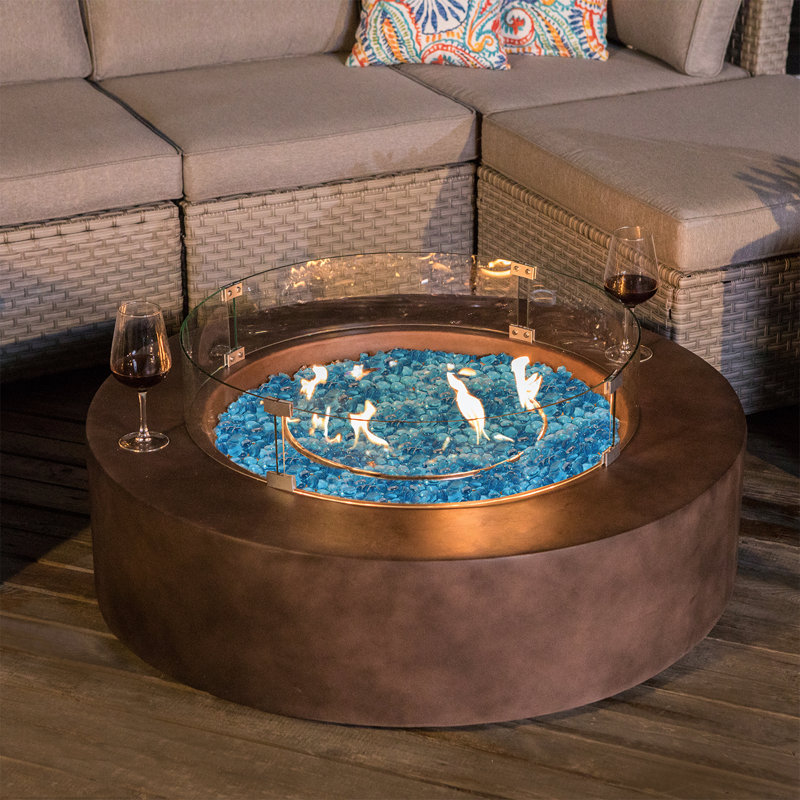 Table de foyer d'extérieur au propane en béton Koby, Bronze foncé / bleu