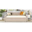 Lit de jour double avec lit gigogne et support en lattes de bois, beige, confortable pour les membres de la famille