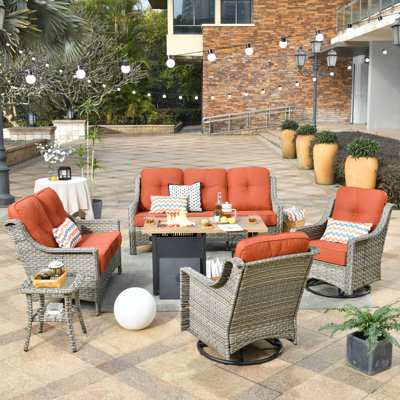 Preuss Wicker 7 - Person Patio Conversation Set with Cushions