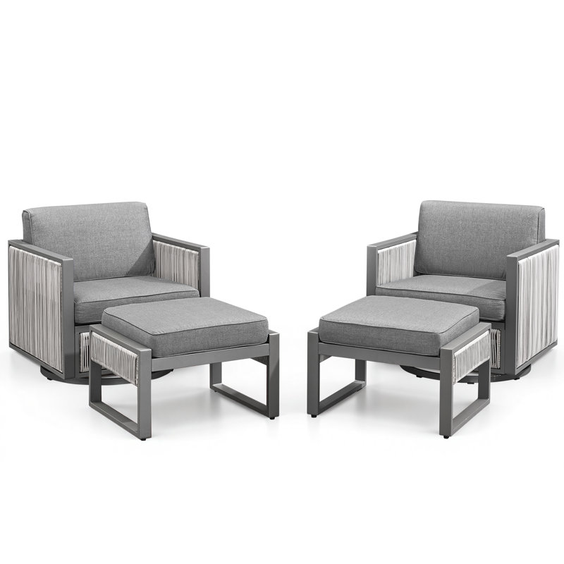 Trinie Outdoor Glider Chairs With Ottomans And Cushions, Light Gray