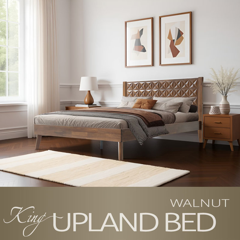 King Size Platform Bed Frame with Headboard & Footboard, 12 Solid Wood Strong Slats, Center Metal Legs, Noise-Free & Slip-Free Design, Easy Assembly, No Box Spring Needed, Walnut Finish