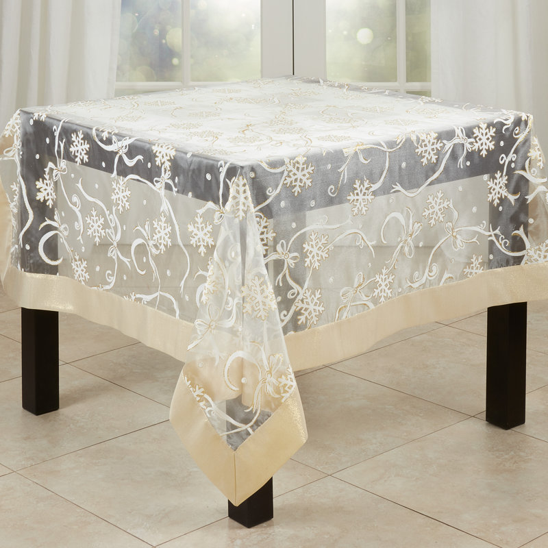Rectangular_Snowflake And Ribbon Design Printed Tablecloth, 36" L x 36" W