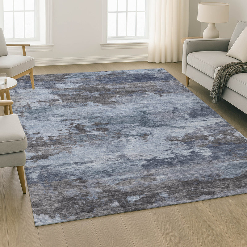 Premium Machine Washable Mayfield AMF2075 Abstract Rug, Blue, 2'6" x 3'10"