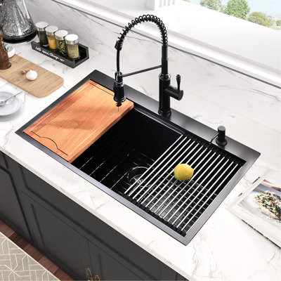 Évier de lavabo en acier inoxydable 33 po avec rebord d'insonorisation et rebord 33 po