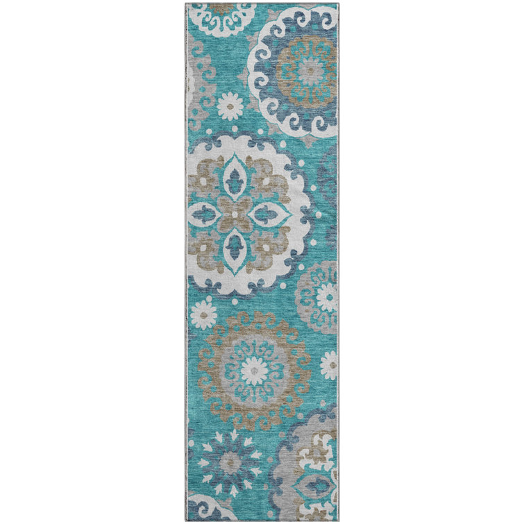 Premium Machine Washable Prisco Teal Rug