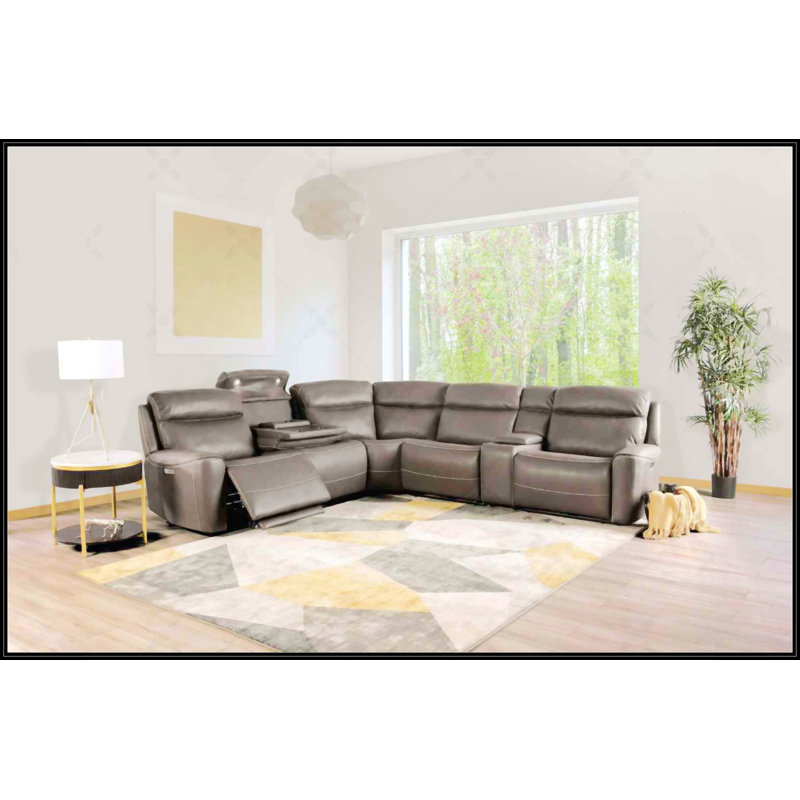 Canapé modulaire inclinable électrique en forme de L avec gravité zéro, console et recharge sans fil, meubles de salon en similicuir gris foncé