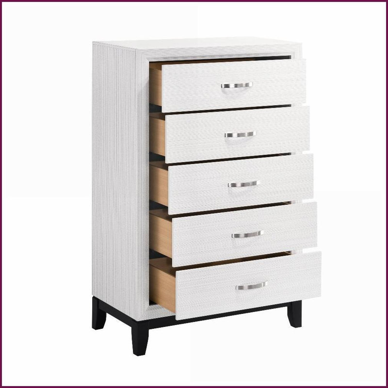 Commodes et amp; Armoire-penderie, commode blanche contemporaine à 5 tiroirs | Blanc | Bois