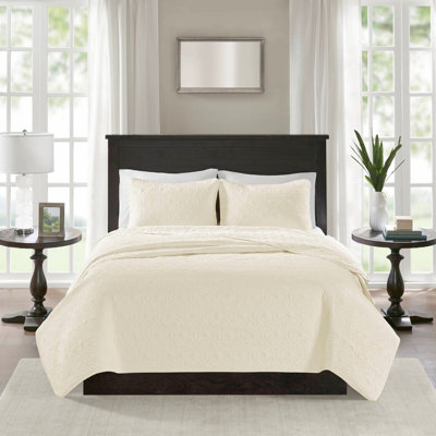 Très grand / très grand lit crème - Courtepointe réversible avec rembourrage 90% coton matelassé doux et confortable