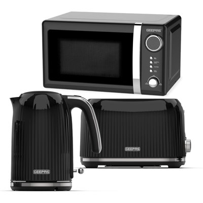 Geepas Electric Kettle 2 Slice Bread Toaster & Microwave Kitchen Set | 3000W 1.7L Textured Cordless Kettle | 2 Slice Toaster with 7 Level Browning Control | 700W Digital Microwave 20L