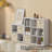 Bookshelf with Storage Bins, 8-Cube Storage Organizer Wooden Bookcase Open Book Shelf, White