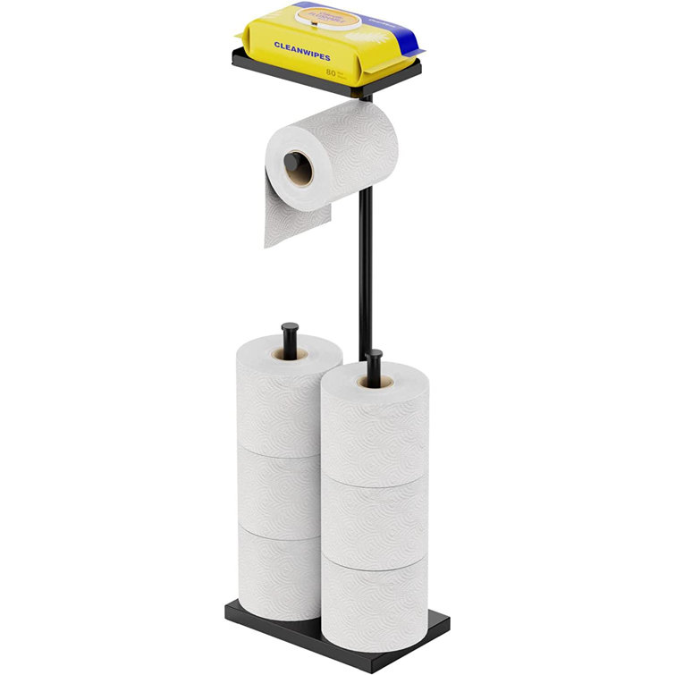 Freestanding Toilet Paper Holder Stand with Shelf Toilet Tissue Roll Holder  Rack