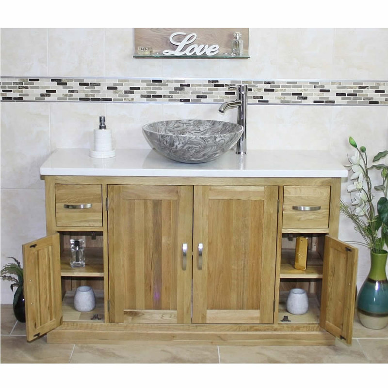Decastro 1230 mm Freestanding Single Vanity with Vessel Stone Basin, Grey