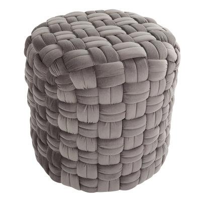 Braided Round 16" Ottoman In Dark Grey Velvet