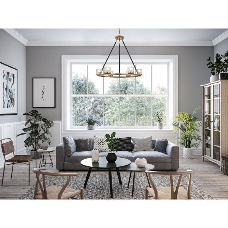Library Brass 6-Light Dimmable Wagon Wheel Chandelier
