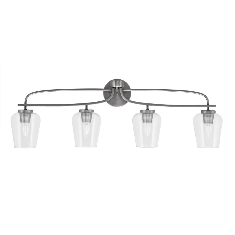 Barre d'éclairage de salle de bain 4 lumières Cavella avec verre à bulles transparent 5 po, Graphite