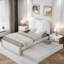 Lit plateforme tapissier avec pieds de support en bois et lit gigogne simple Madilyne-2008956542-2008956528