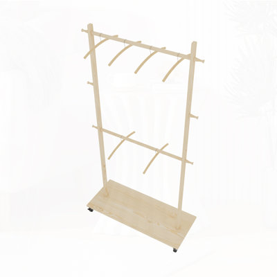 Solid Wood Garment Clothes Drying Rack With 6 Wooden Hangers, Space-Saving Design, Adjustable Shelf,