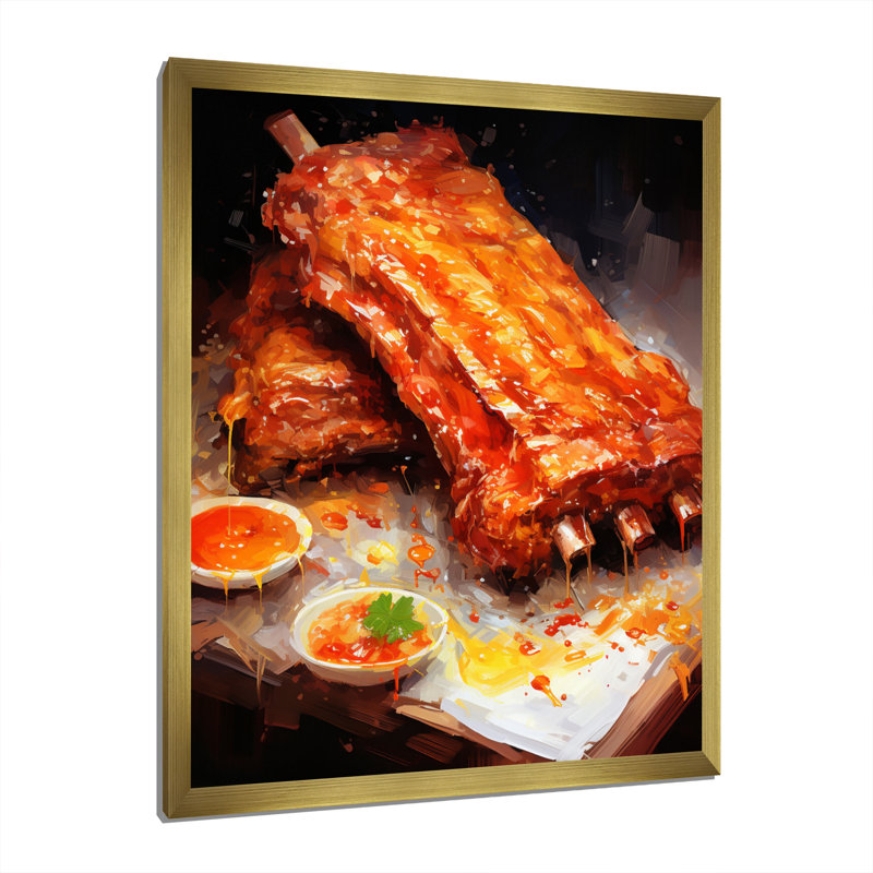 Lemmonds Food Bbq Ribs I, H 32 po x l 24 po x P 1 po, Encadrement doré