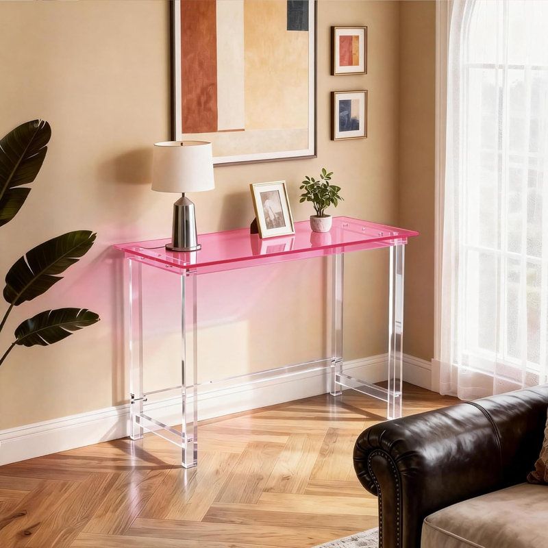 Clear Acrylic Desk, Home Computer Desk, Acrylic Table, Pink