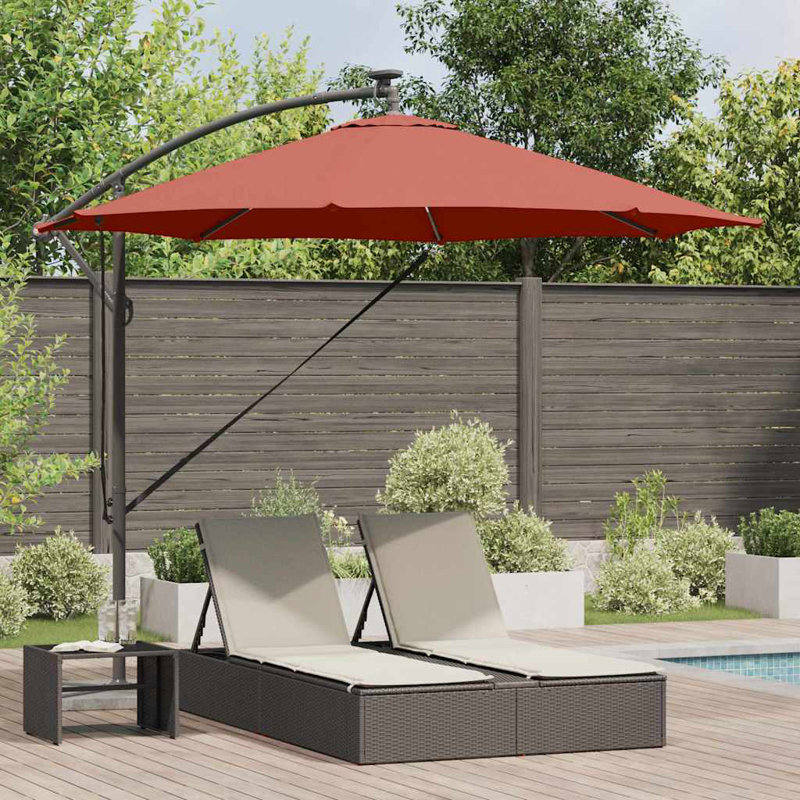 Umbrella with LED Strip Lights Polyester and Aluminium Outdoor Parasol, 248cm H x 294cm W x 294cm D, Vermilion
