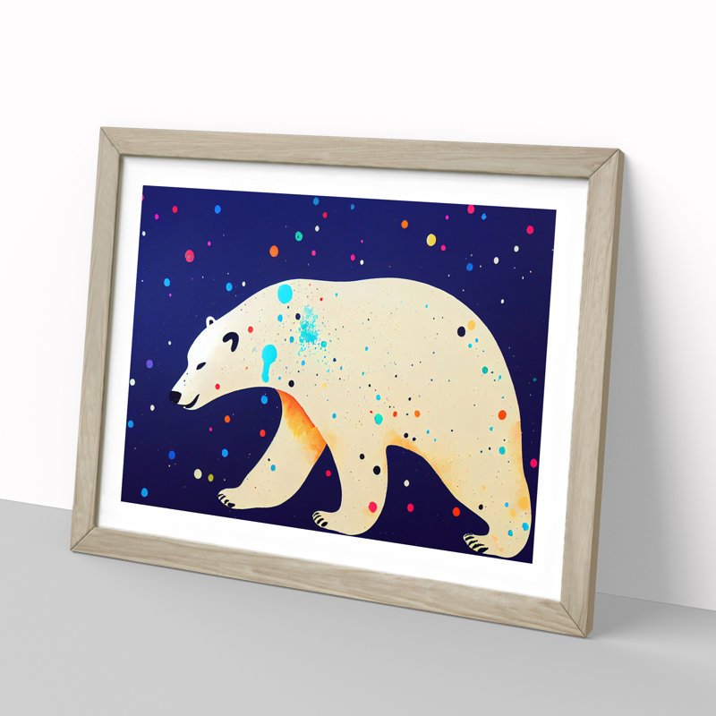 Splashed Polar Bear Abstract - Framed Print, Oak