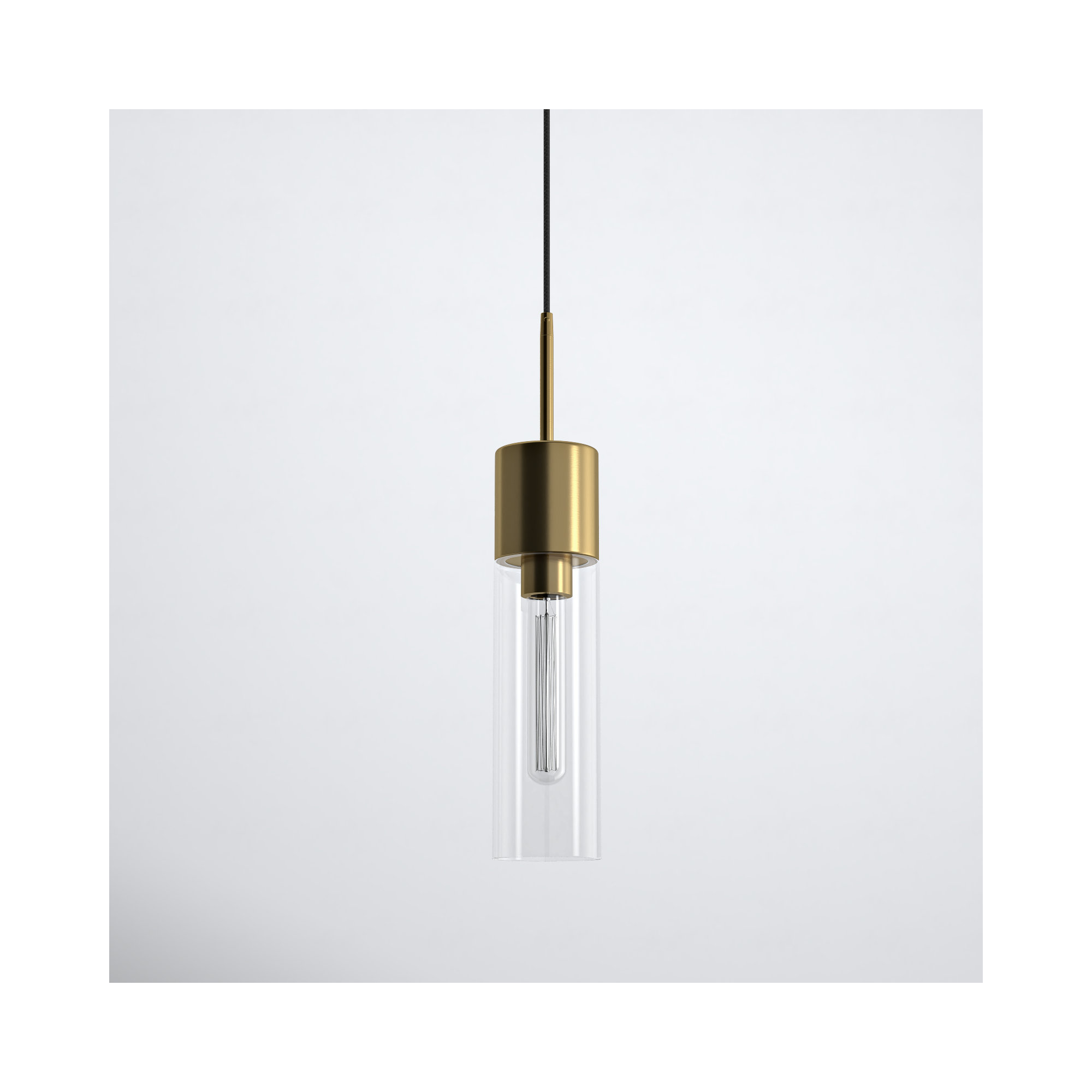 Hubbard Single Light Glass Dimmable Pendant, Brass, Clear