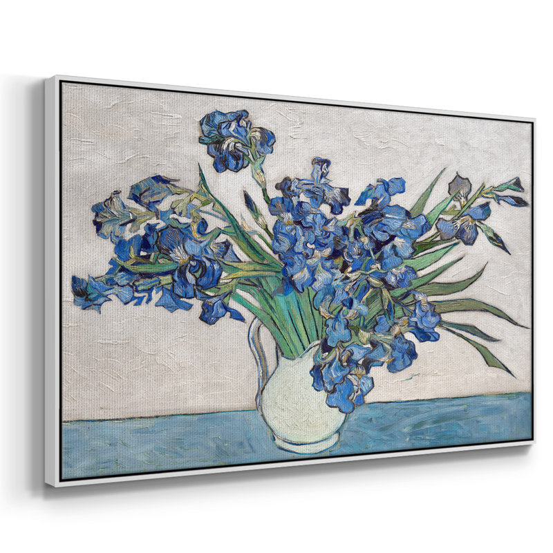 Blue Irises-Framed Gallery Wrapped Canvas, Blanc, H 17 po x l 25 po x P 2 po