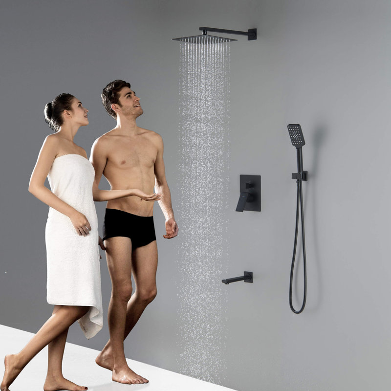 Système de douche cubique à pression équilibrée 2 fonctions avec valve brute, Noir mat