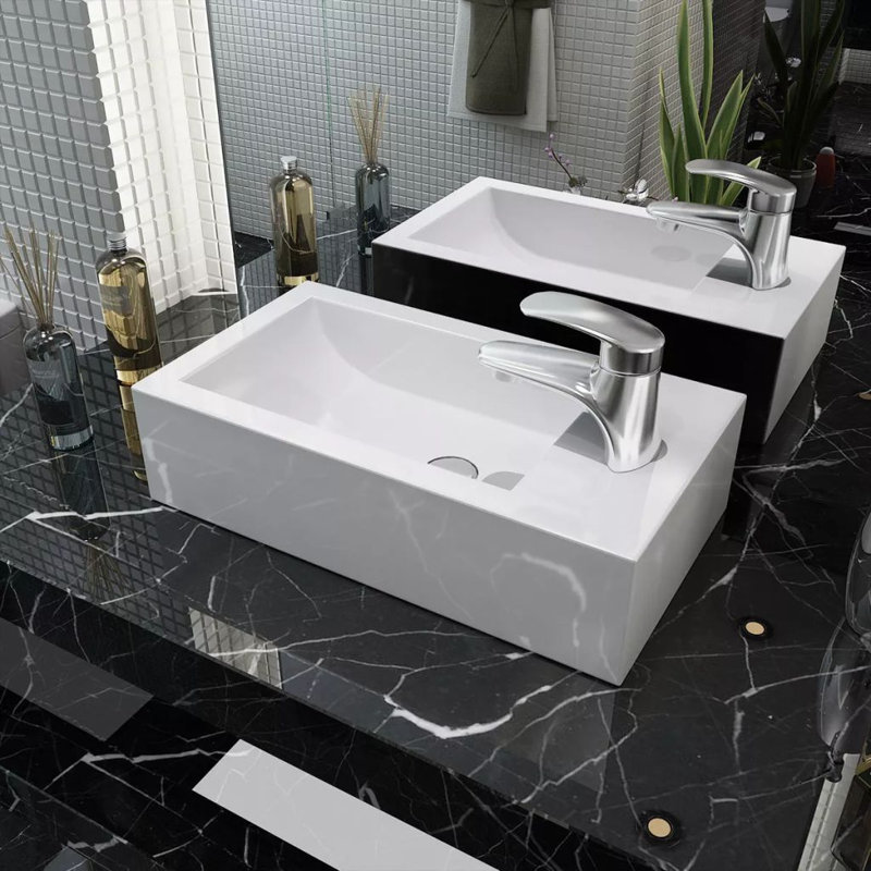 Belfry Bathroom Robbyn 255mm W White Ceramic Rectangular Sink with Overflow, White