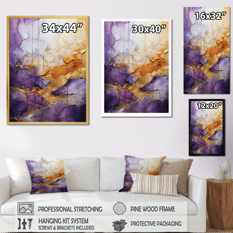 Helgert - fractale mauve abstraite - impression, H 20 po x l 12 po x P 1 po, Toile tendue